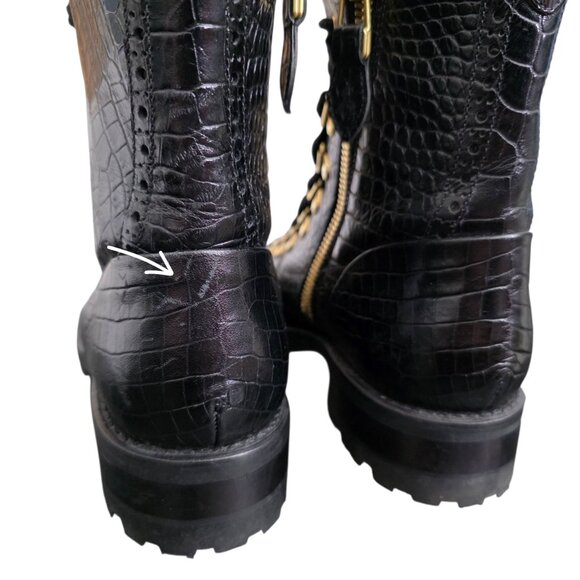 The Office of Angela Scott Mr. Bernard Black Croc Lace Up Combat Boot Size 39 - Picture 13 of 15